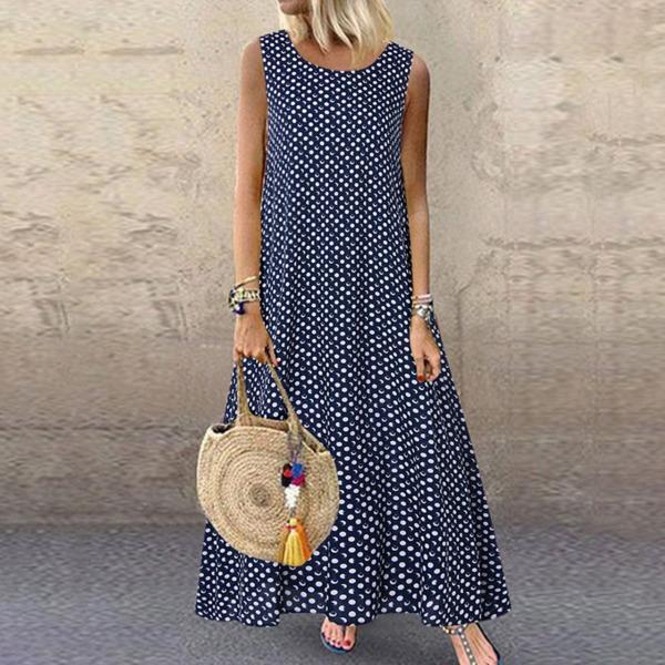 Sexy Polka Dot Sleeveless Long Dress