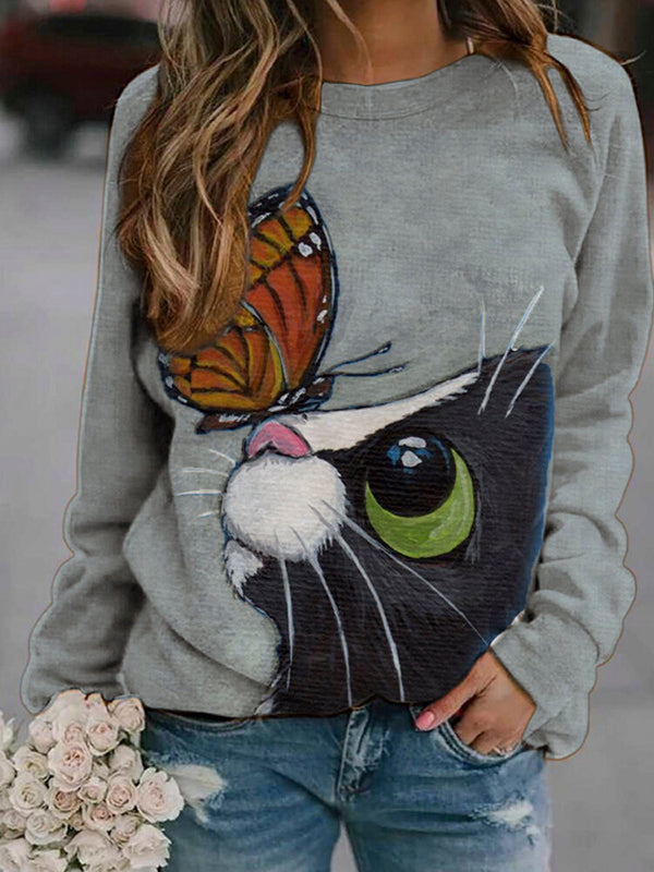 Womens Animal Print Crew Neck Long Sleeve Sweatshirt