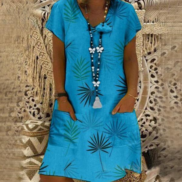 Sexy Printed V-neck Short Sleeve Women's Dress