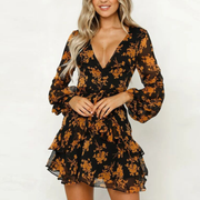 Fashion flower print long sleeve dress