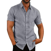 Men's Summer Plain Lapel Button Short Sleeve Shirt