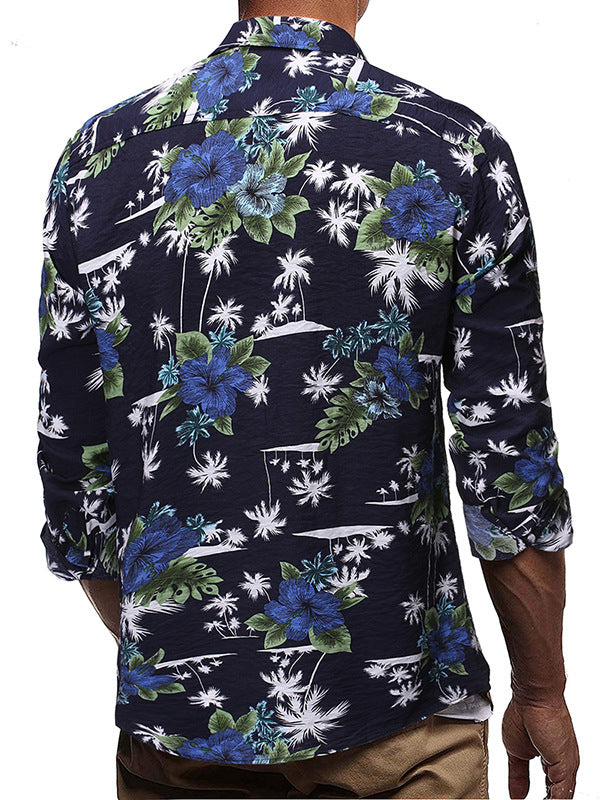 Fashion Mens Casual Long-Sleeved Floral Shirt