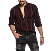 Men's Striped Slim Multicolor Lapel Long Sleeve Shirt