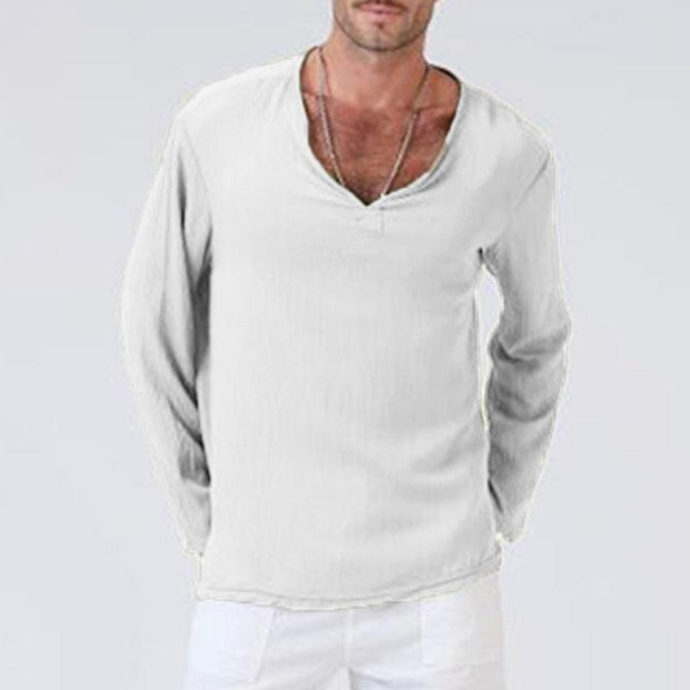 MANFLARE - Mens Summer Loose V-neck Long-sleeved T-shirt