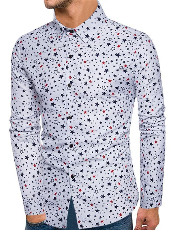 Men's Five-pointed Star Printed Long Sleeve Shirt