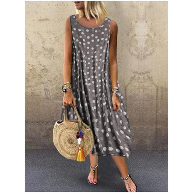 Neocozy Sleeveless Midi Polka Dot Dresses