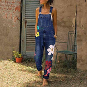 Neocozy Women Fashion Denim Sleeveless Print Jumpsuit