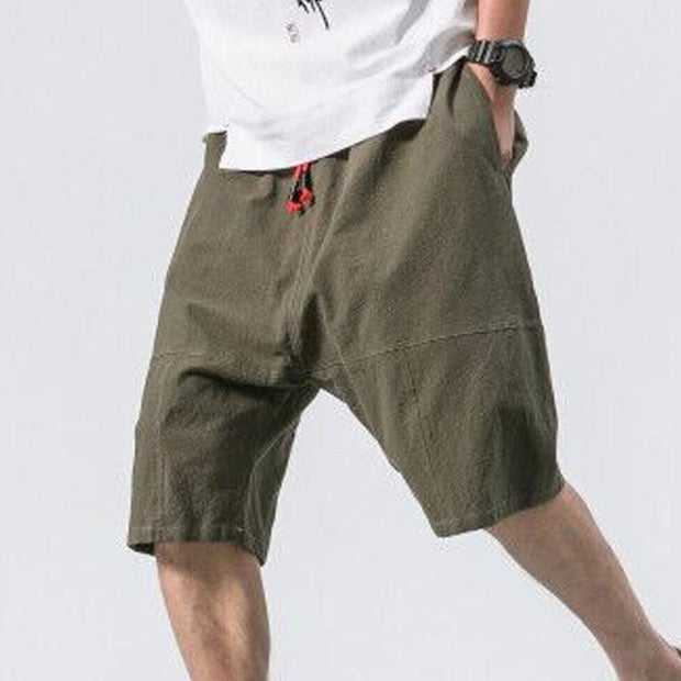 Mens Plain Cotton And Linen Casual Shorts