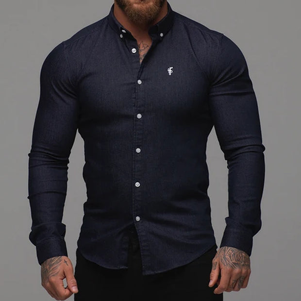 Mens Casual Muscle MenS Plain Lapel  Shirt