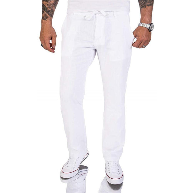 Men's Casual Plain Linen Cotton Trousers