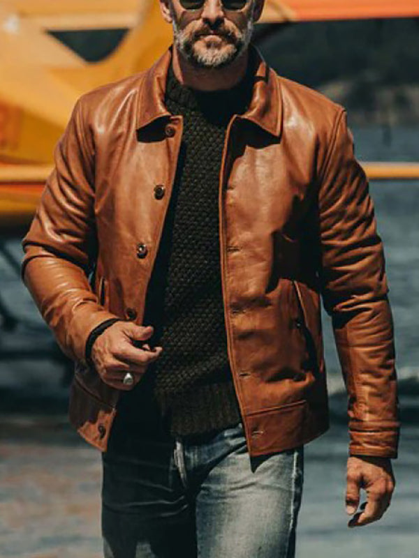 Mens Retro Casual Pocket Lapel Motorcycle Leather Jacket