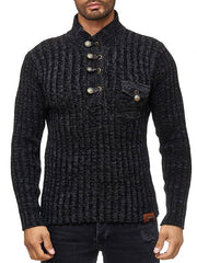 Mens Stand Collar Button Knitted Sweater