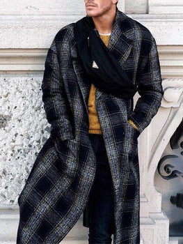 Mens Fashion Street Style Lapel Plaid Coat