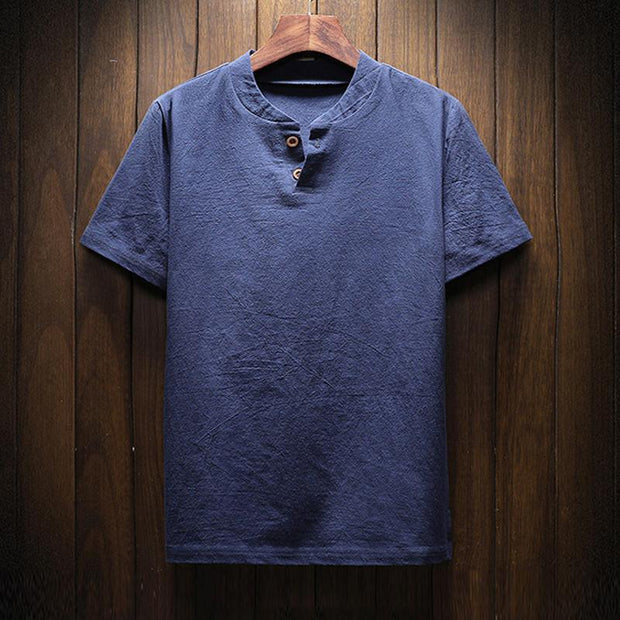 Mens Plain Casual Loose Cotton Linen T-shirt