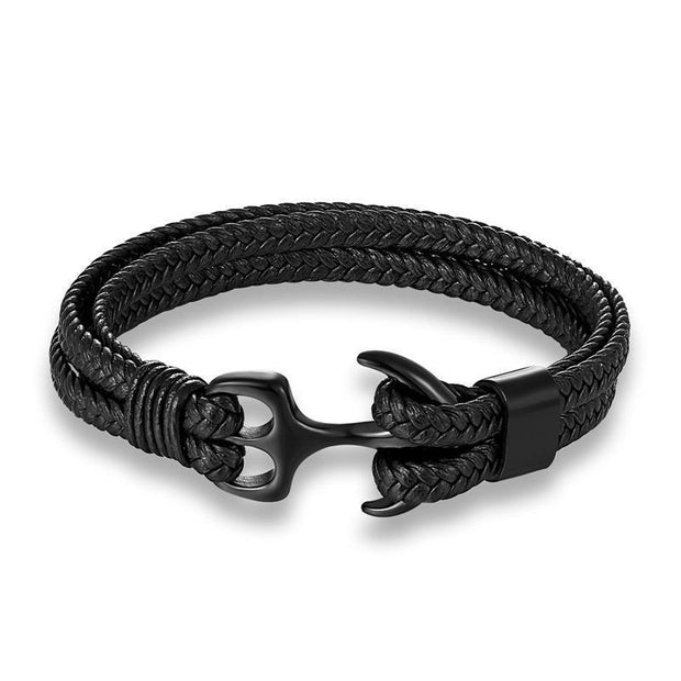 Men's Titanium Steel Cowhide Braided Anchor Bracelet