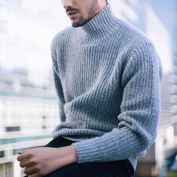 Men's fashion casual high neck long sleeve knitted sweater