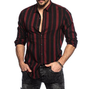 Men's Striped Slim Multicolor Lapel Long Sleeve Shirt