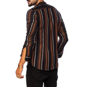 Men's Striped Slim Multicolor Lapel Long Sleeve Shirt