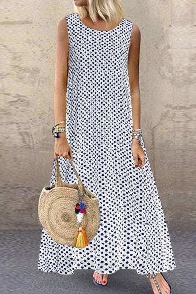 Sexy Polka Dot Sleeveless Long Dress