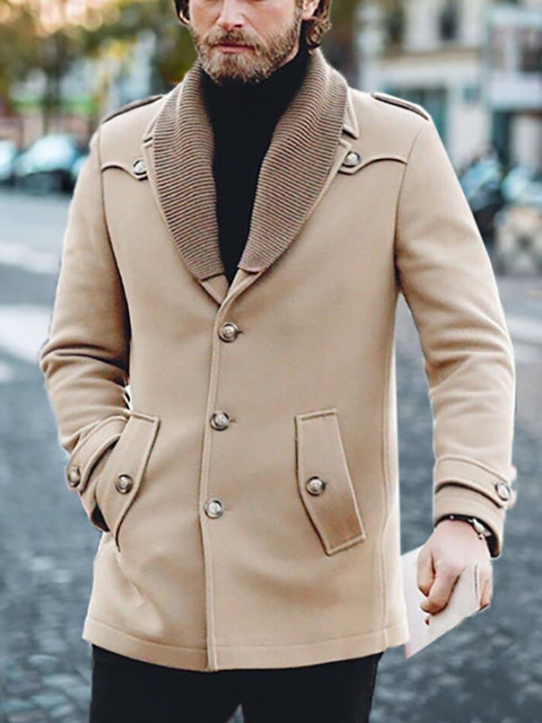 Mens Retro Casual Lapel Woolen Coat