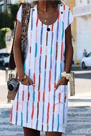 Sexy Short-sleeved Crew Neck Striped Print Midi Dress