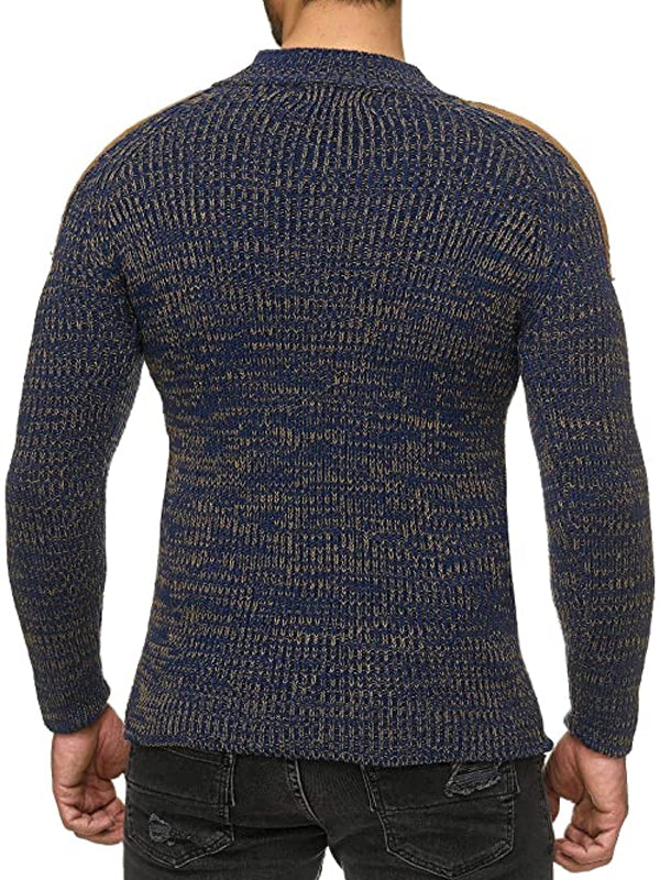 Men's Fashion Casual Buttoned Mixed Color Slim Sweater