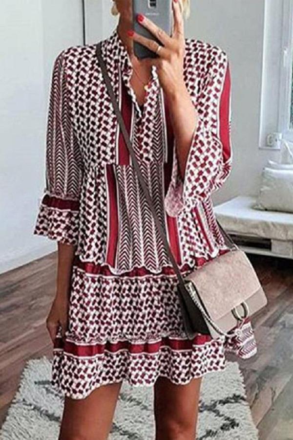 Printed Ruffled Shirt Mini Dress