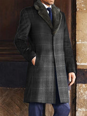 Mens Mid-Length Plaid  Slim Coat