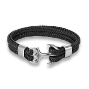 Men's Titanium Steel Cowhide Braided Anchor Bracelet