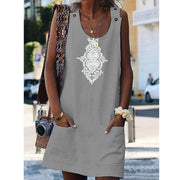 Sleeveless Shift Holiday Crew Neck with Decorative Flower Appliqued Dresses