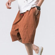 Mens Plain Cotton And Linen Casual Shorts