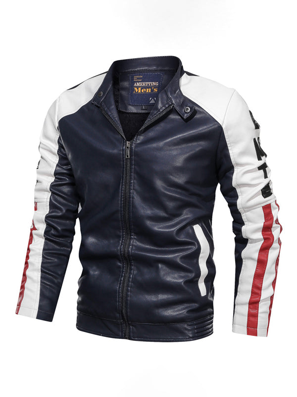 Gunotgent Stand Collar Slim Leather Jacket