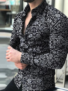 Men's Casual Long Sleeve Floral Shirt