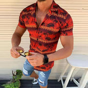 Fashion Lapel Beach Print Short-sleeved Shirt