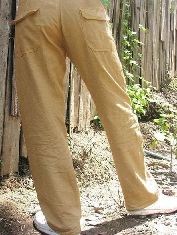 Men's Plain Weave Straight Leg Drawstring Loose Casual Trousers