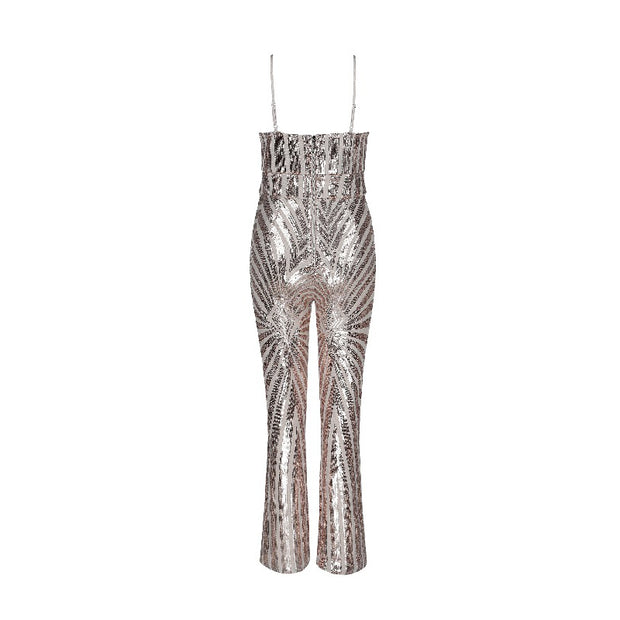 Blaseme Fashion V-neck sequined waist party jumpsuit