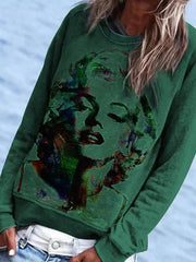 Womens Long Sleeve Portrait Print Sweatshirt