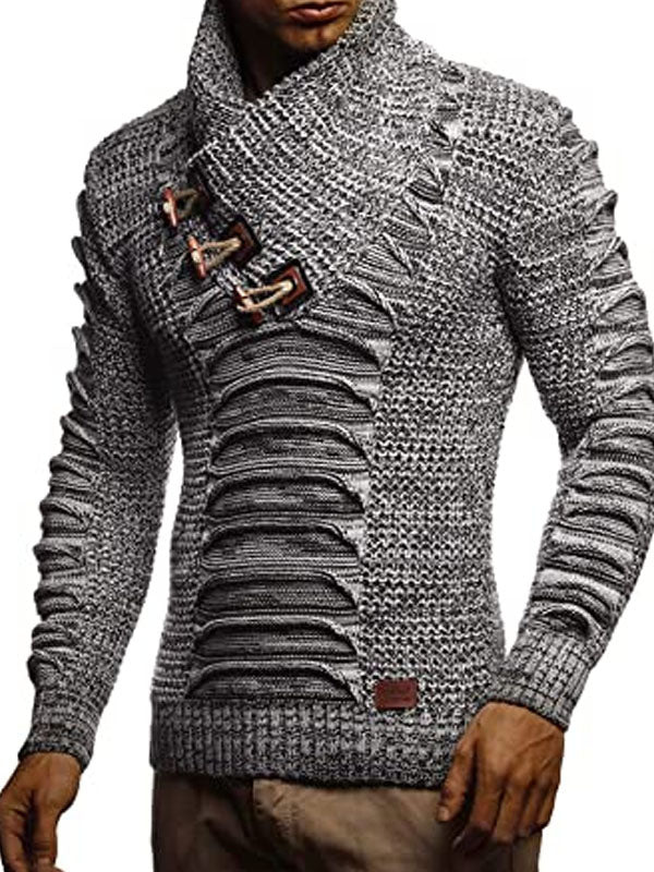 Mens Fashion Casual Stand Collar Button Sweater