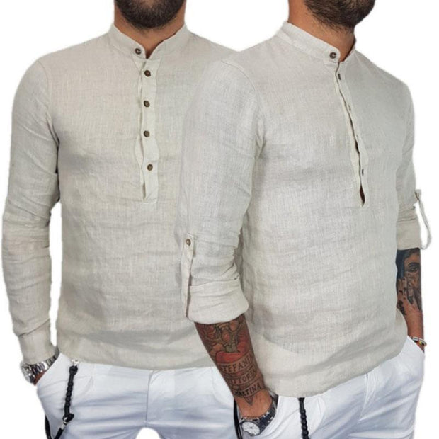 Men's Summer Long-sleeved Stand Collar Shirt