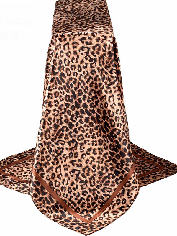 Classic Leopard Print Satin Square Scarf