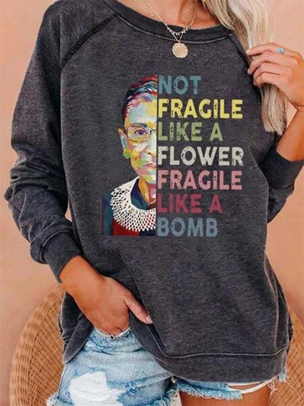 Womens Portrait Print Crew Neck Sweatshirt