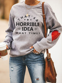 Womens Round Neck Pullover Long Sleeve Letter Printed Sweatshirt