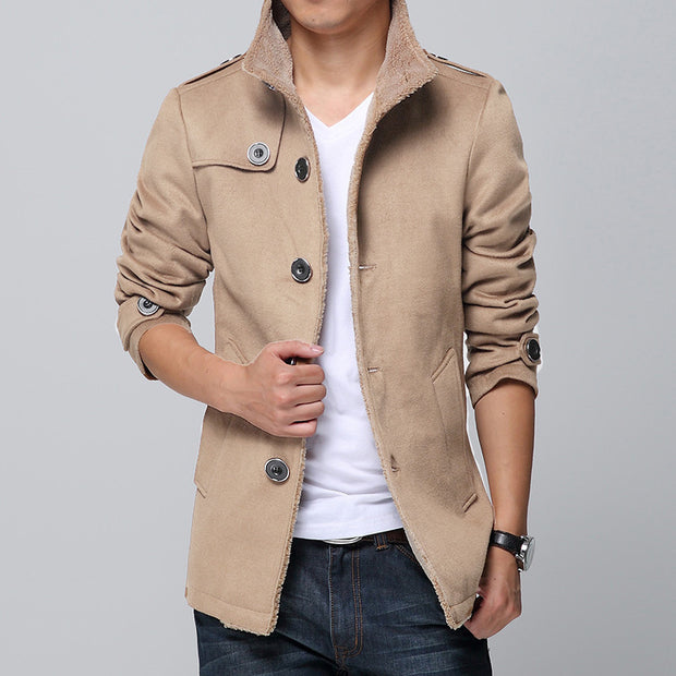 Mens Slim Fit Plus Fleece Trench Coat