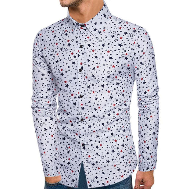 Men's Five-pointed Star Printed Long Sleeve Shirt