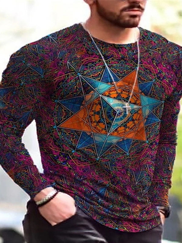 Mens Casual Long Sleeve Printed T-Shirt