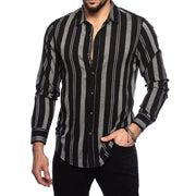 Men's Striped Slim Multicolor Lapel Long Sleeve Shirt