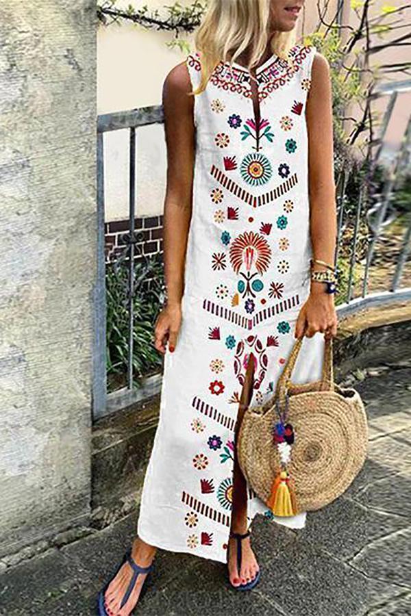 Women White Flower Printed Casual Dress