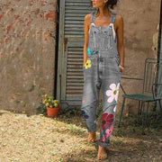 Neocozy Women Fashion Denim Sleeveless Print Jumpsuit