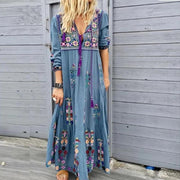 Casual Patchwork Embroidery V Neck Dresses