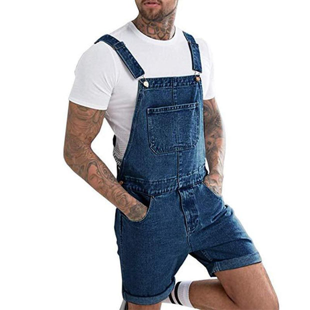 Men's Denim Bib Overall Shorts